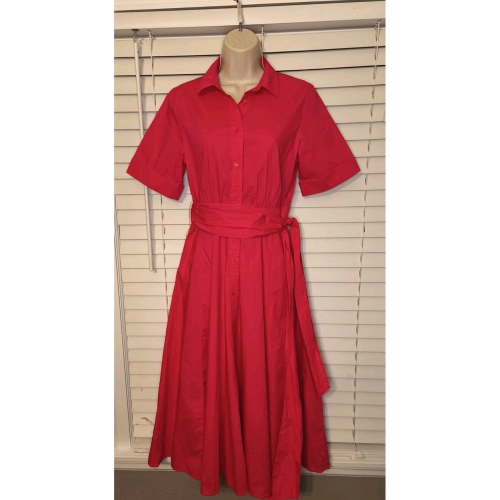 J.Crew Pink Cotton Poplin Short Sleeve‎ Belted Midi Shirt Dress Size 6